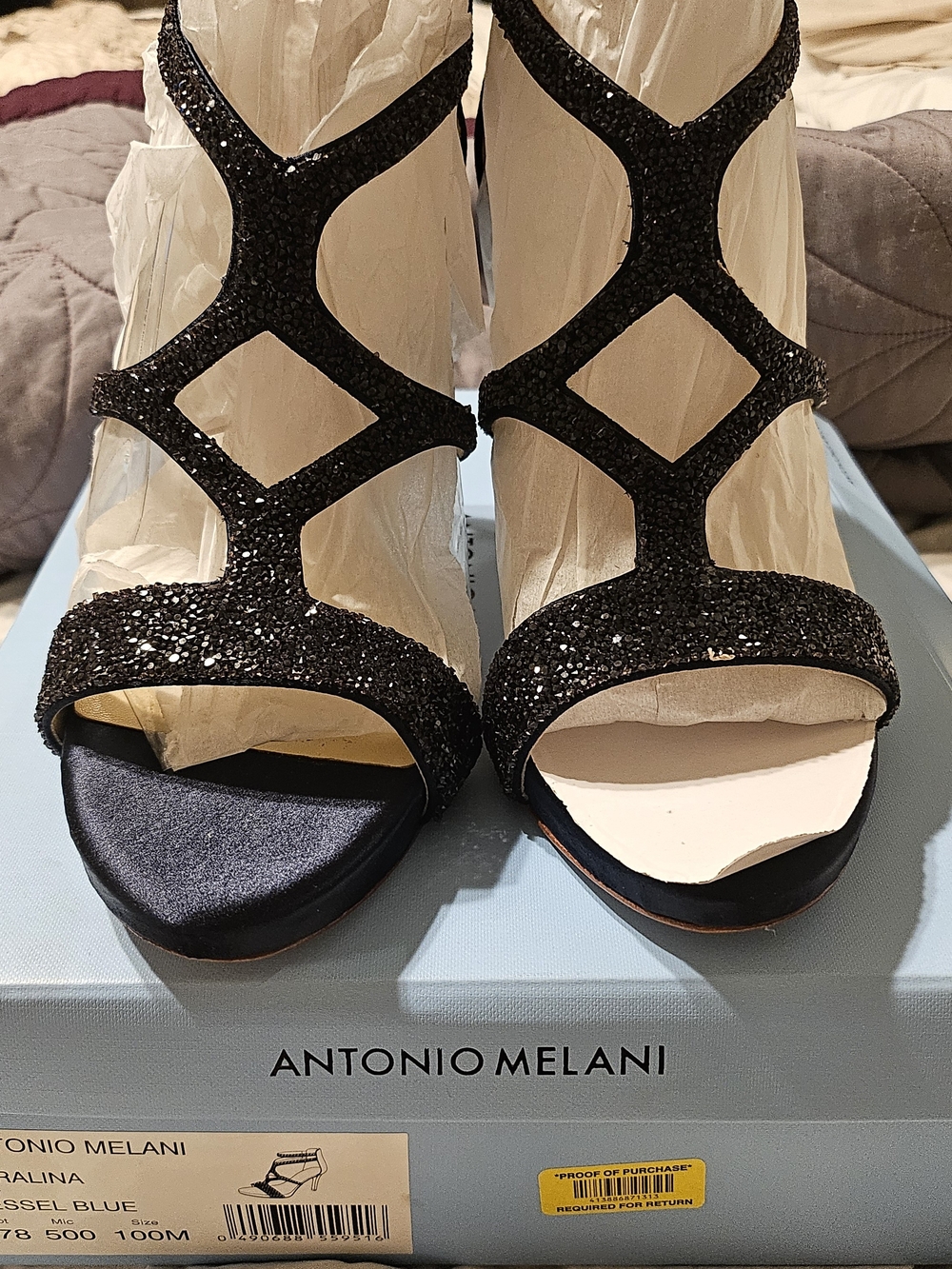 Antonio Melani Black Glitter Strappy Evening Sandals